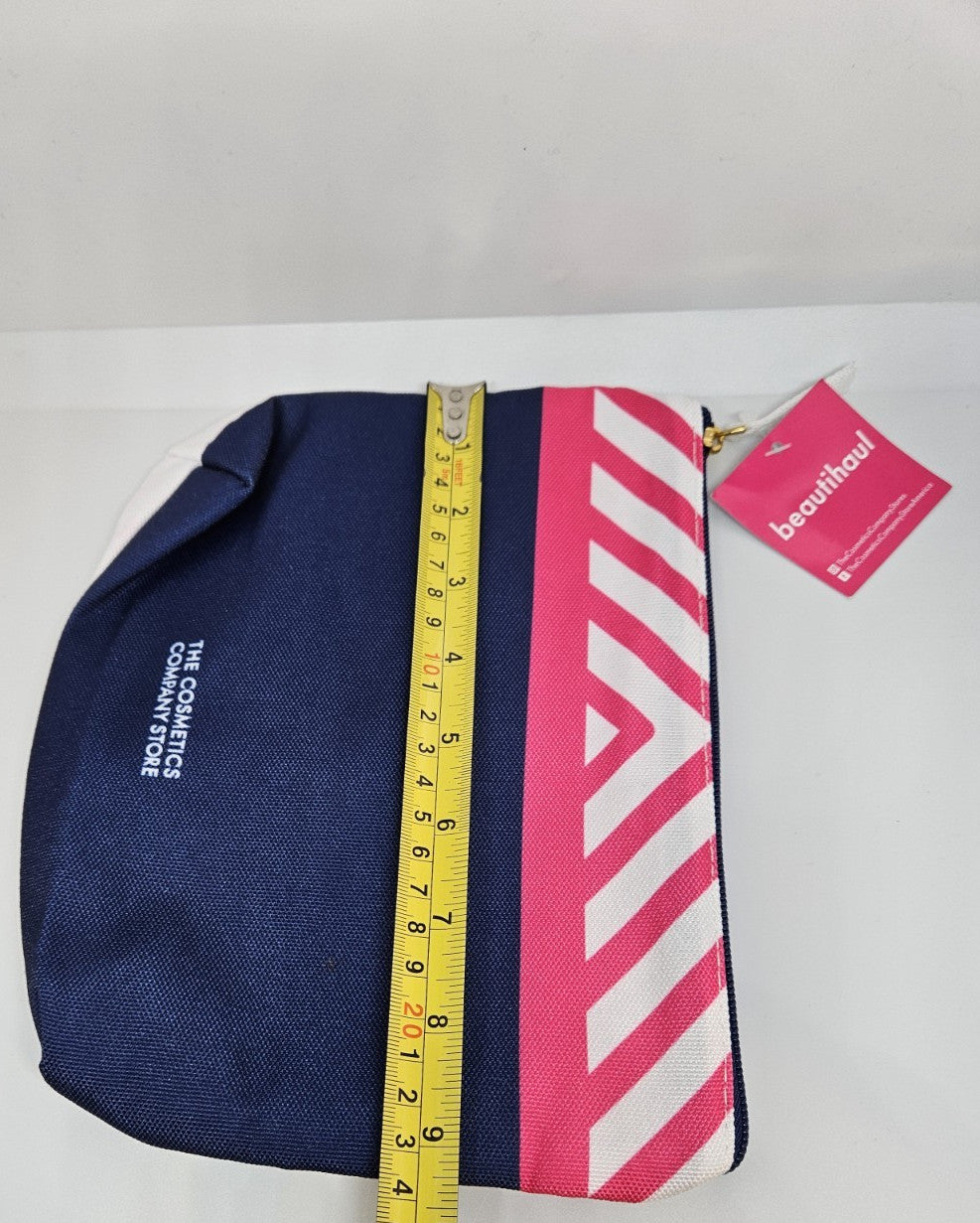 Beauty Makeup Bag Pouch - Blue & Pink Magenta Stripe Case
