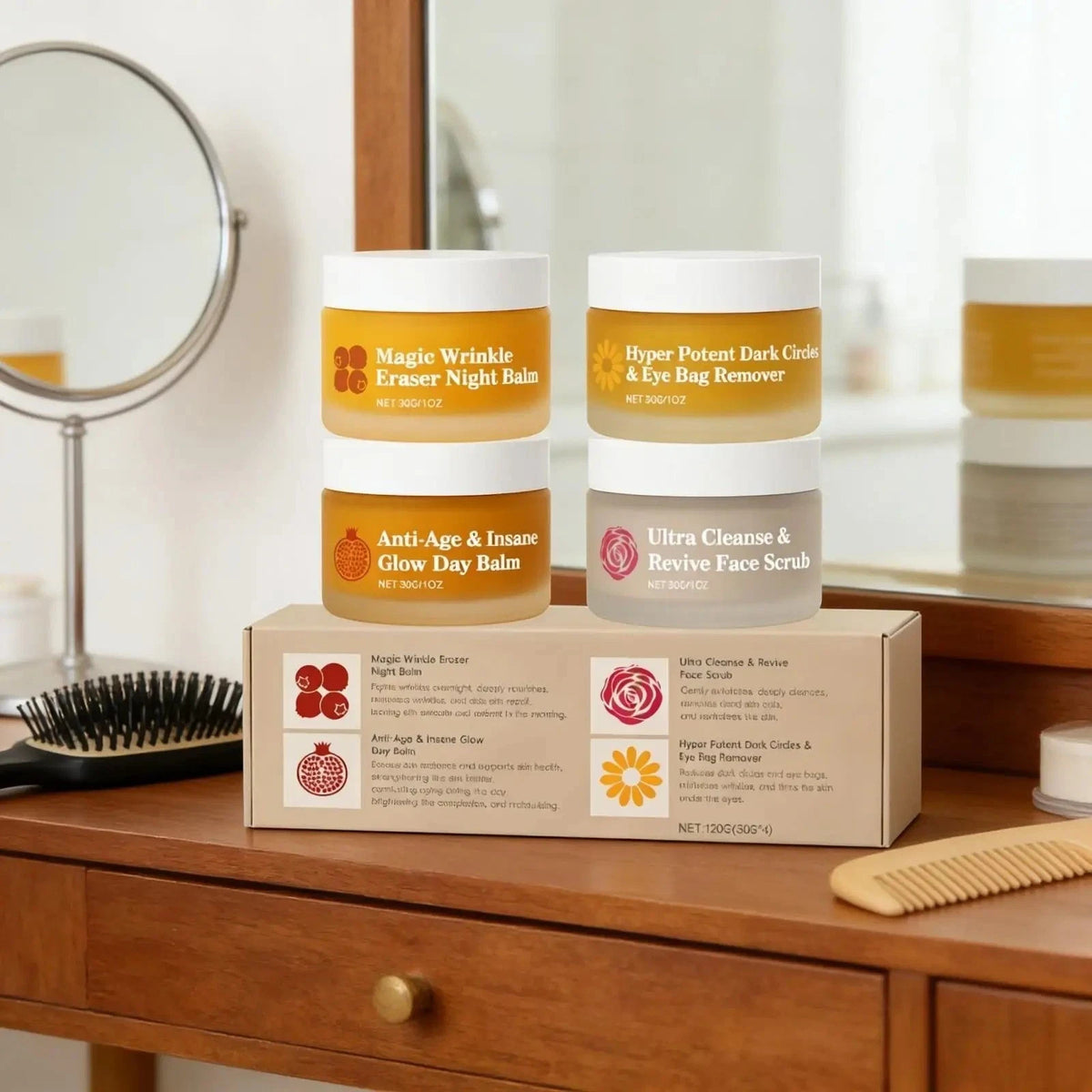 Mature Skin Face Balm Set with Exfoliator & Eye Cream for Women