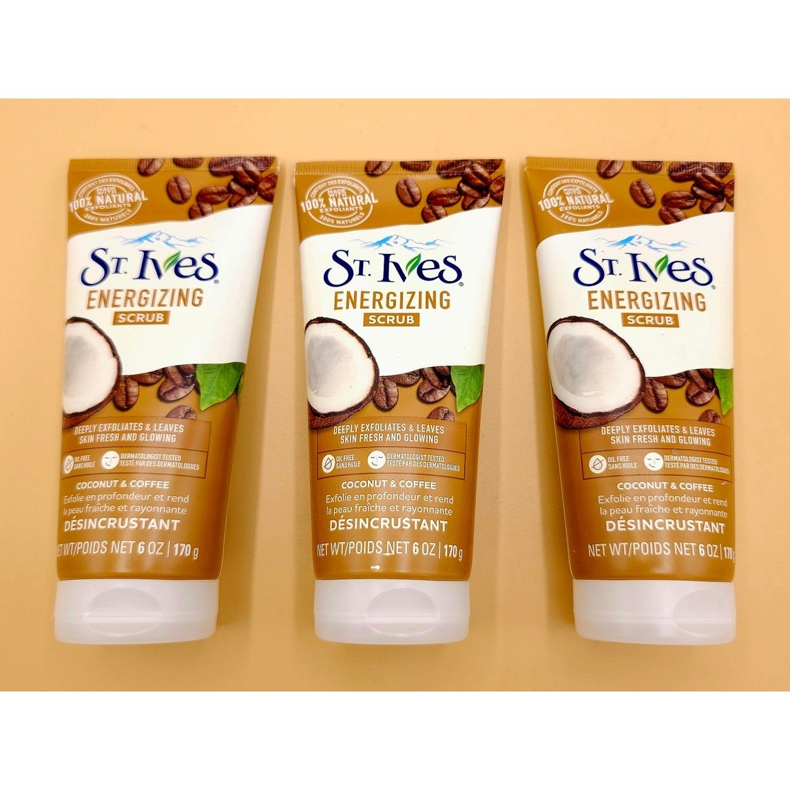 (3) St. Ives Energizing Coconut & Coffee Face Scrubs Natural