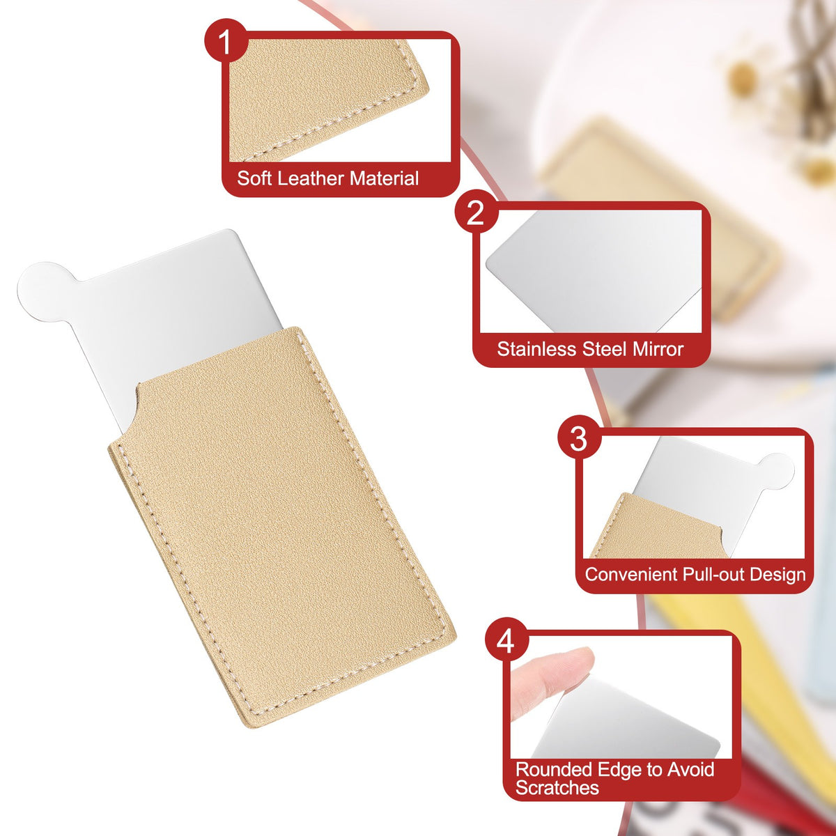 Pocket Travel Mirror Stainless Steel Khaki Compact Makeup Mirror