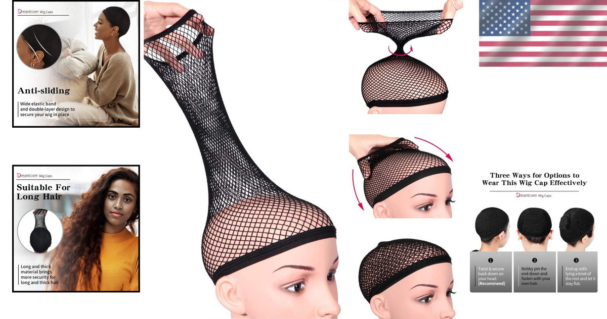 Black Wig Net for Long Thick Hair 2 Layers of Security All Day Comfort