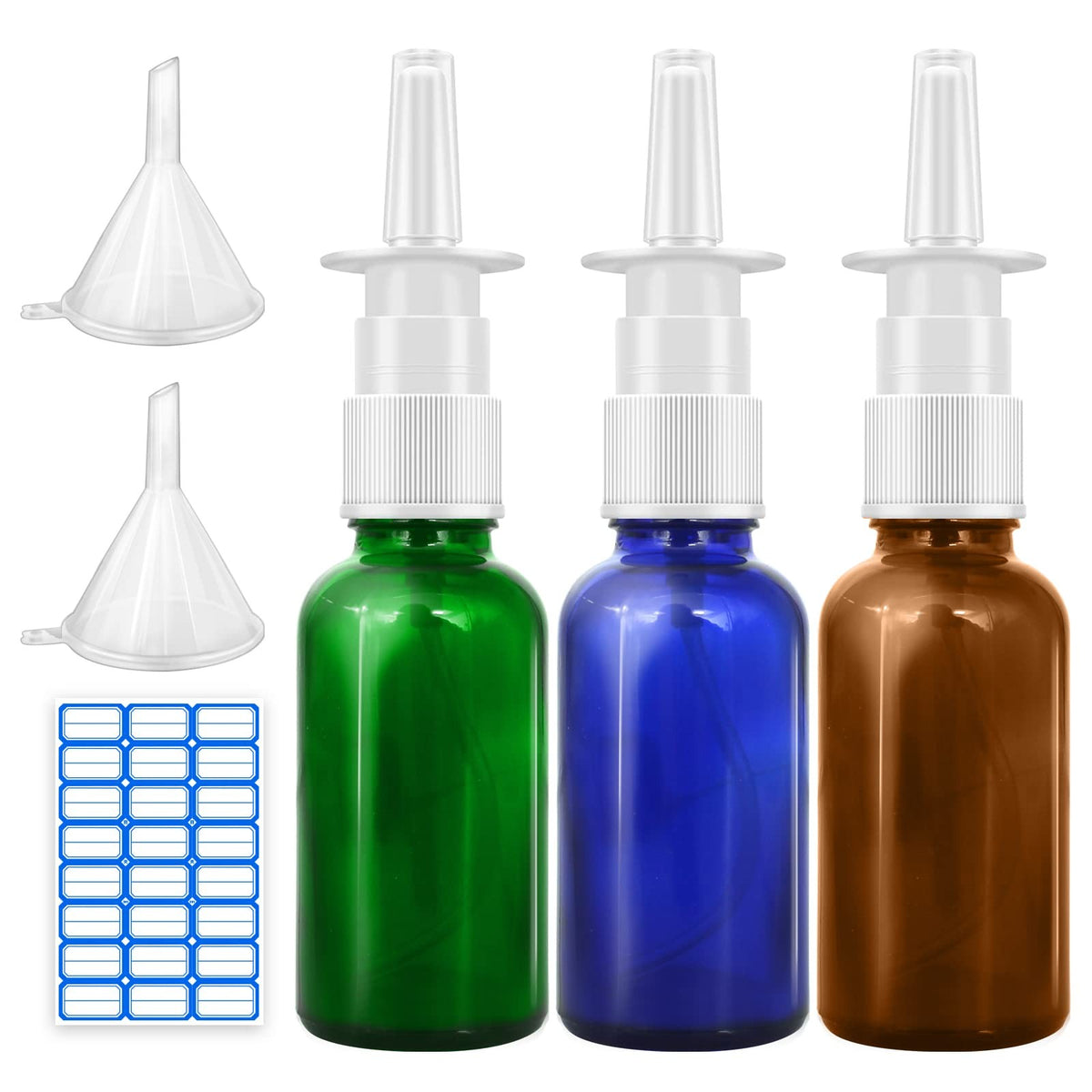 Refillable Glass Nasal Spray Bottles Set - 3 Pack 30ml Fine Mist Atomizers