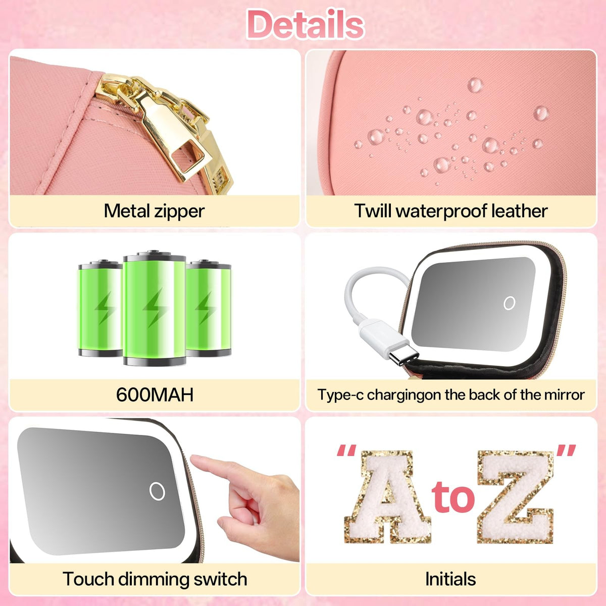 Mini Initial Makeup Bag with LED Mirror & Lights Gift for Women Girls