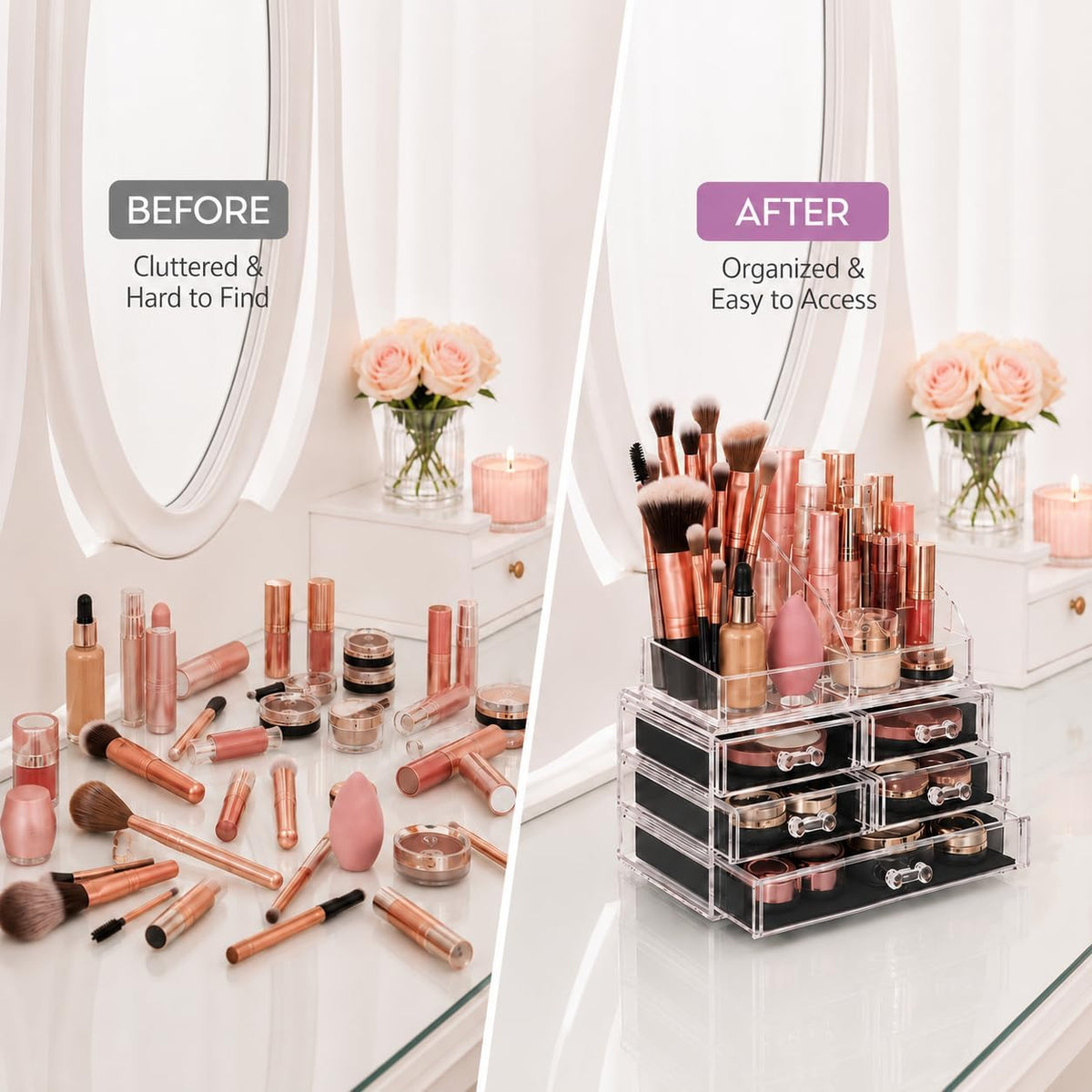 Acrylic Makeup Organizer Countertop with Drawers and Compartments