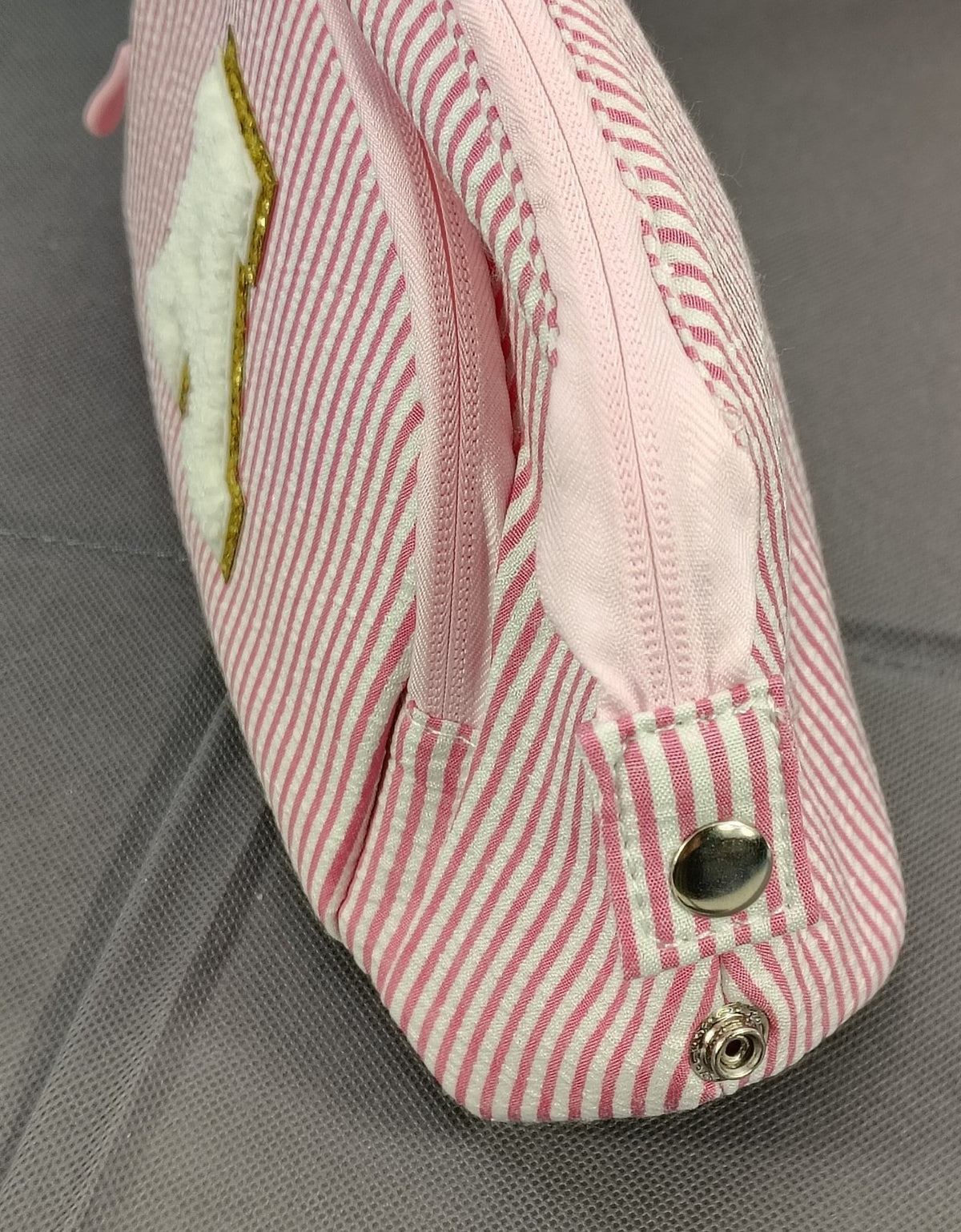 Girls Personalized Makeup Bag Set - Pink & White Striped Letter A