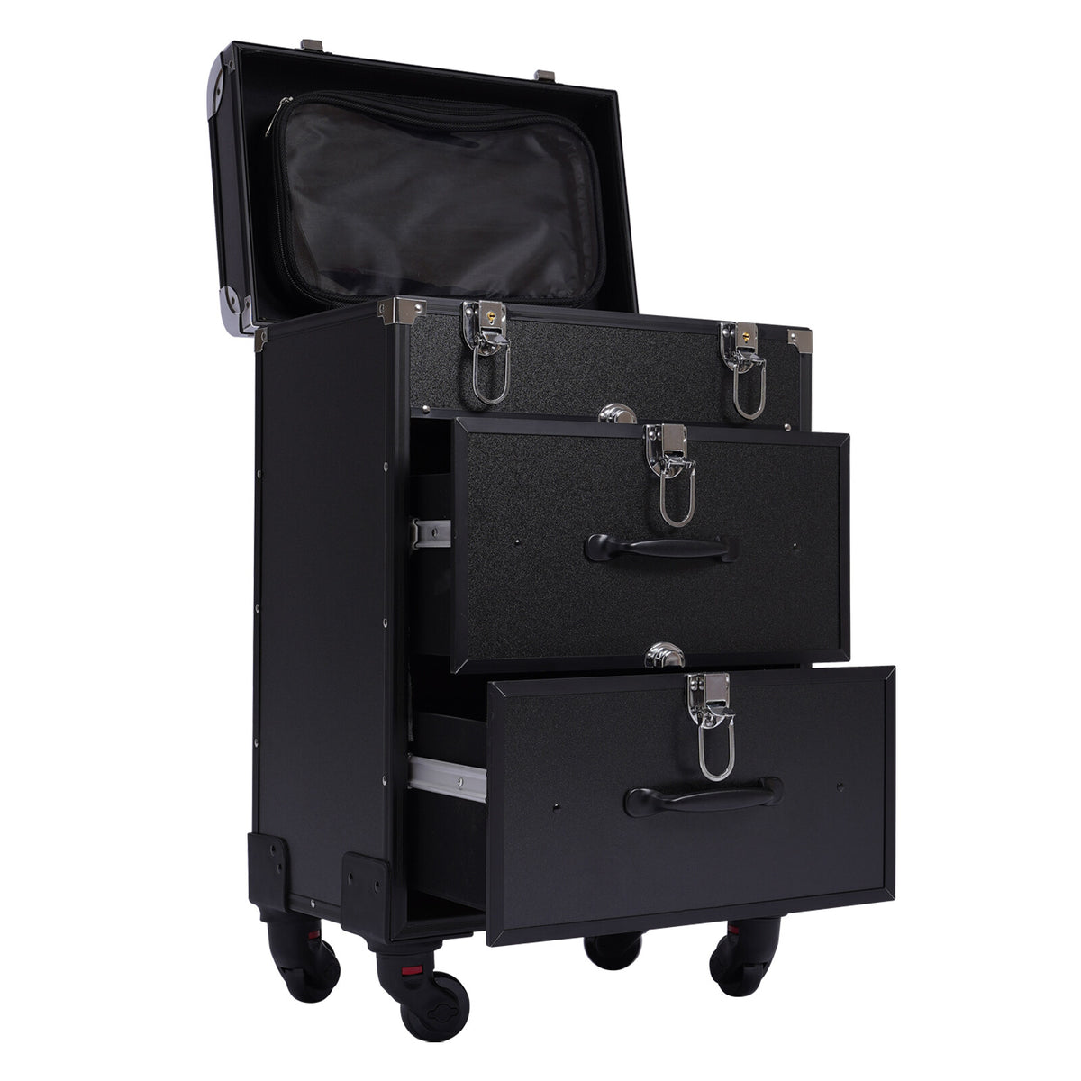 Professional Rolling Makeup Train Case with Multi-Layer Storage and Durable Aluminum Frame