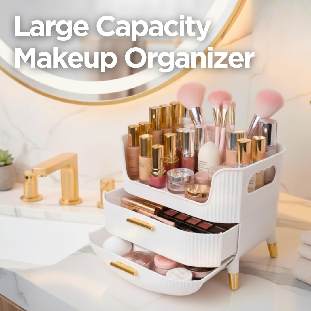 Makeup Organizer with Drawers - Skincare Storage Box for Vanity, White