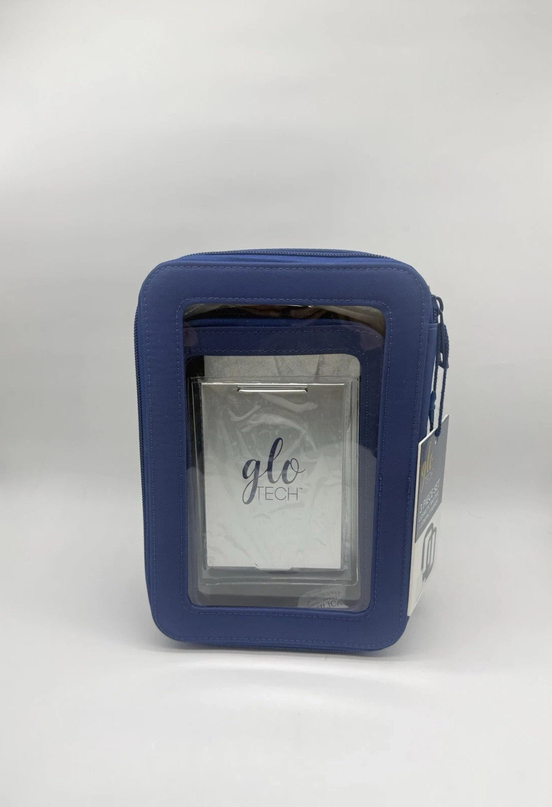 Travel Cosmetic Bag Set with Compact Mirror - Blue, 3-Piece Organizer Duo
