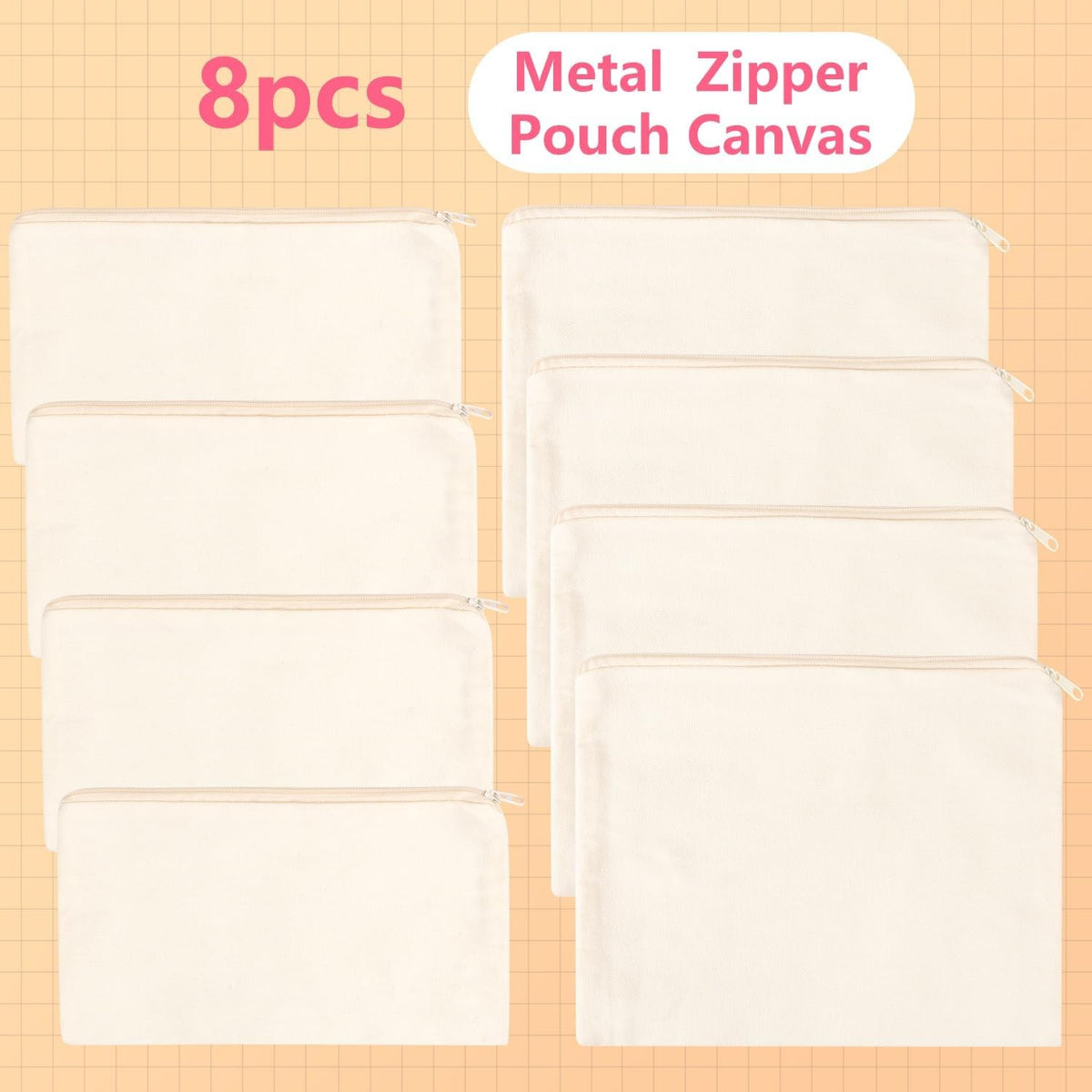 8PCS Canvas Cosmetic Bags Set - DIY Craft & Multipurpose Makeup Pouches