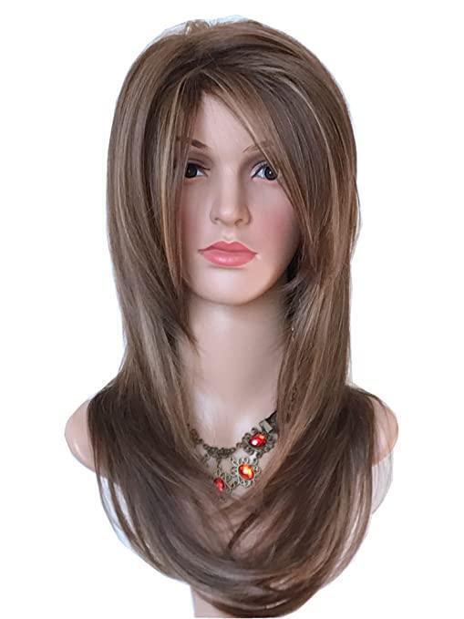 Women’s Ombre Curly Wig with Dark Brown and Gold Highlights - Shoulder Length Synthetic Hair