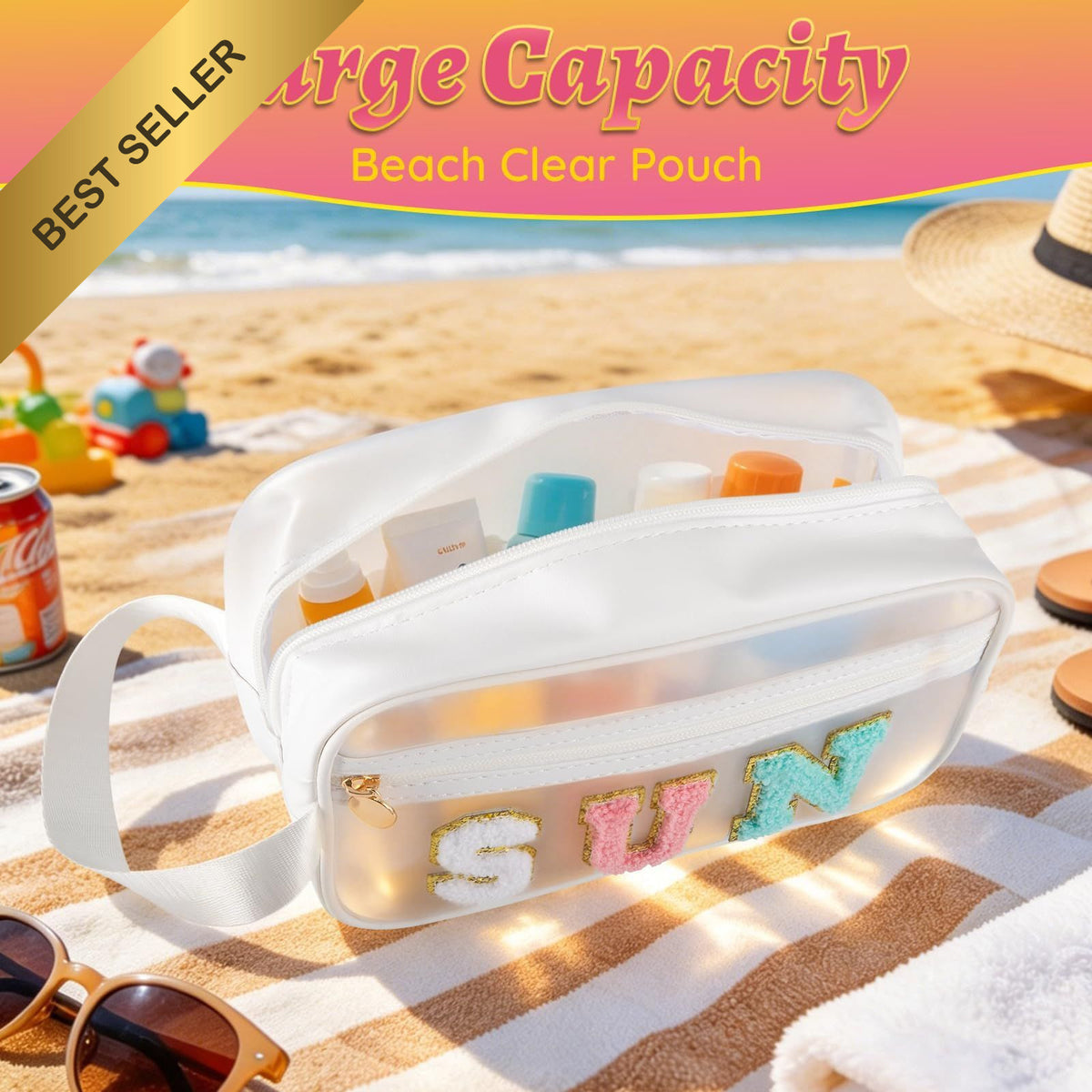 Waterproof Clear Sunscreen Bag for Beach Pool Travel - Organize SPF & Cosmetics