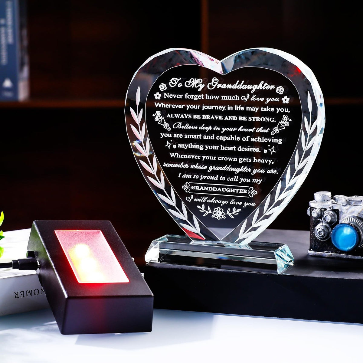 Crystal Keepsake Gift for Granddaughter from Grandma Grandpa - Heart-Shaped Present