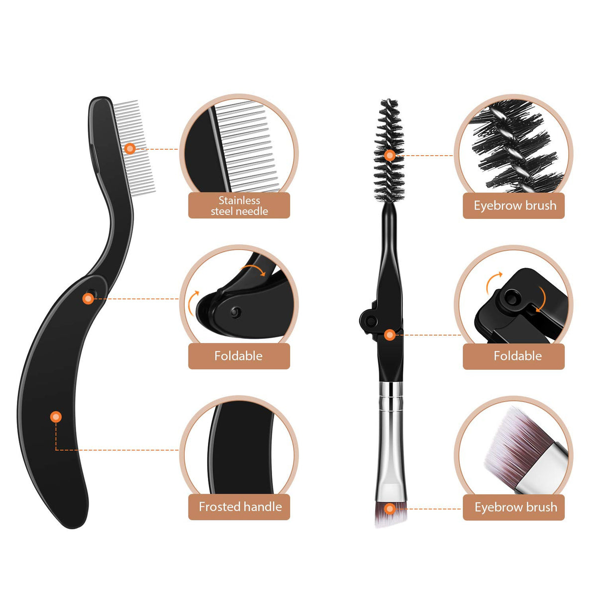 Eyelash Comb Separator & Eyebrow Brush Set - Folding Portable Grooming Tool