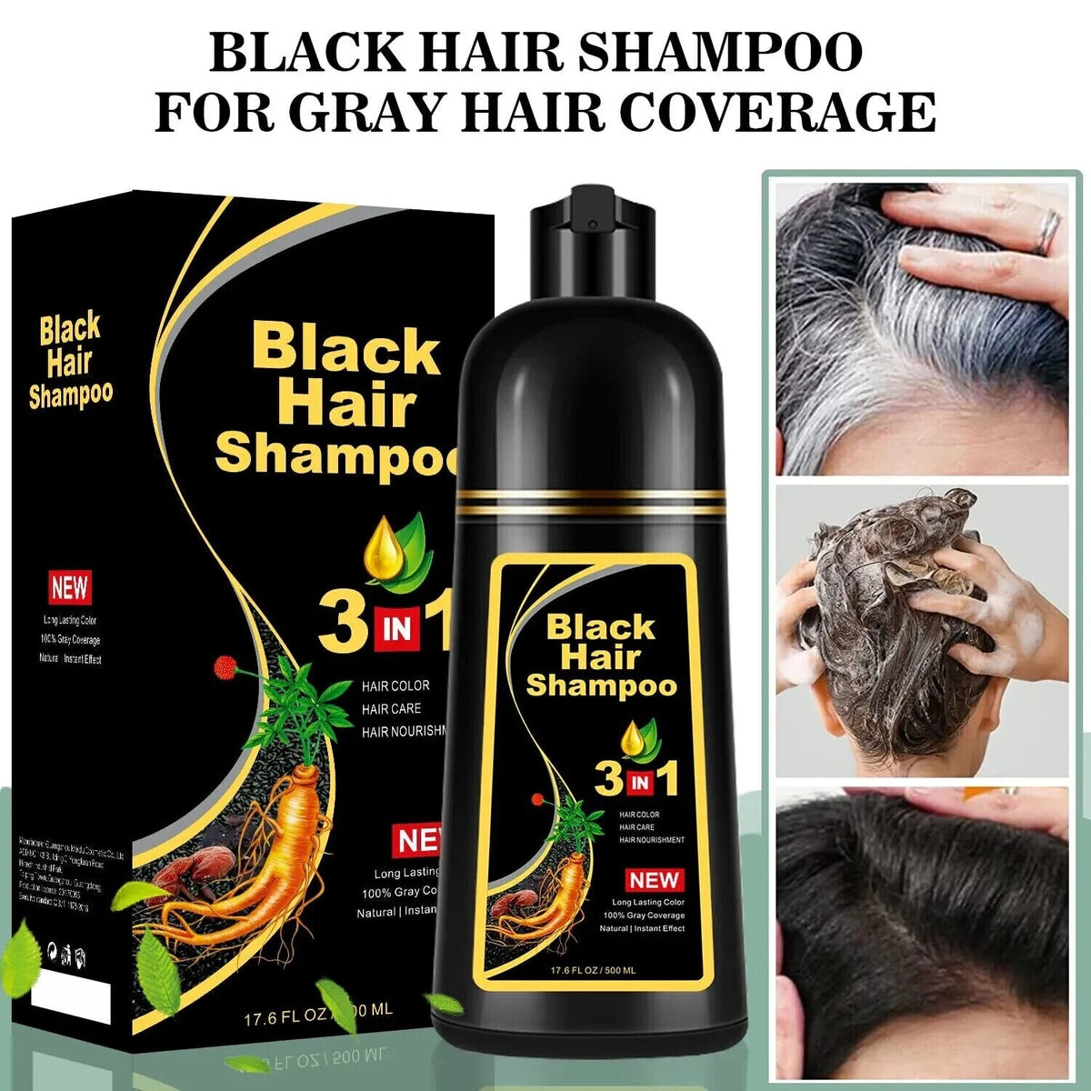3-in-1 Hair Dye Shampoo 500ml - Multiple Shades