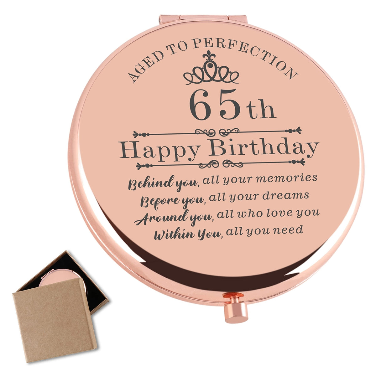 Rose Gold Compact Makeup Mirror - 65th Birthday Gift for Women