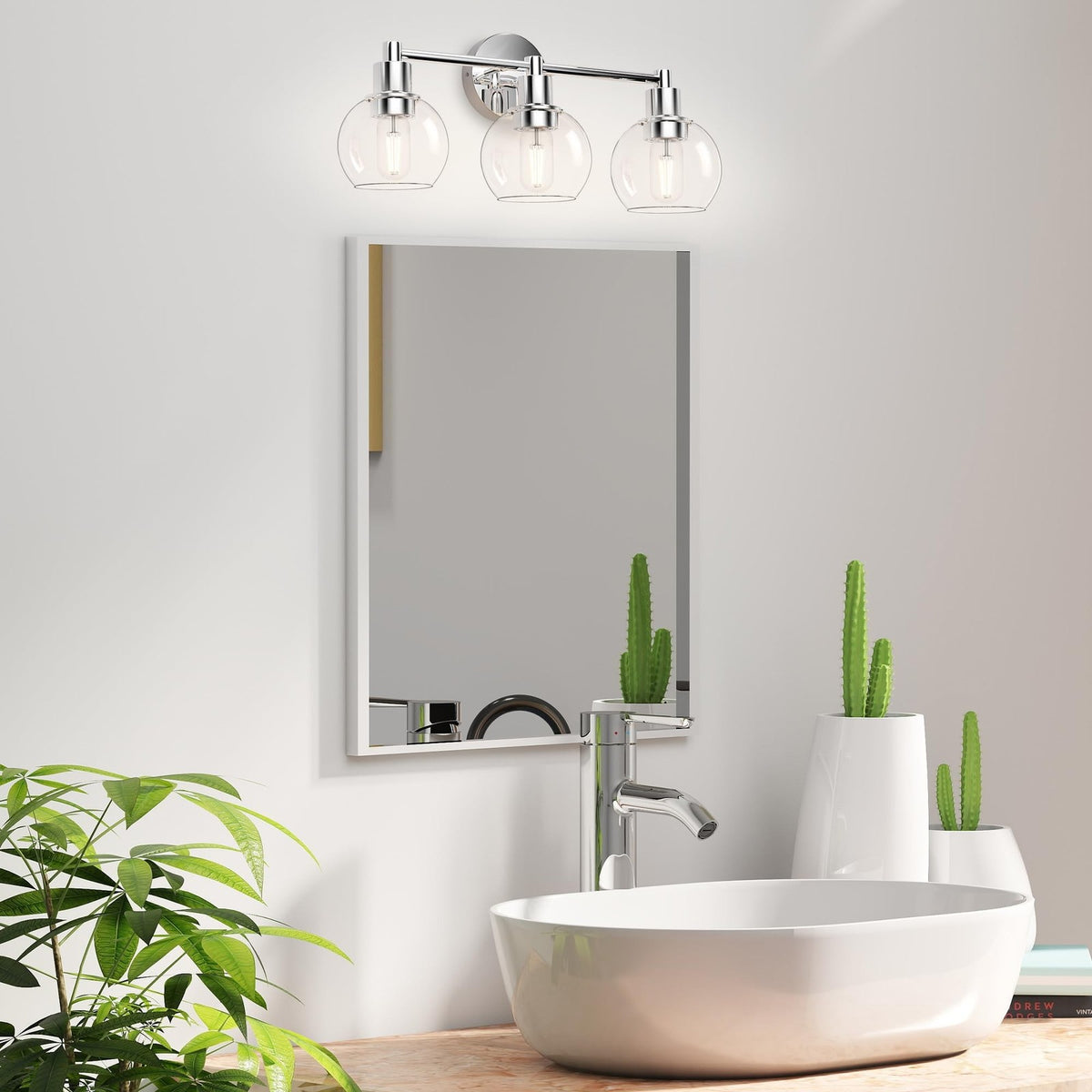 3-Light Bathroom Vanity Light Fixture Chrome Modern Wall Sconce