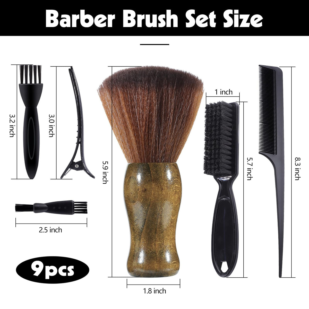 9-Piece Barber Neck Duster Brush Set for Hair & Face Cleaning, Professional Salon & Home Use