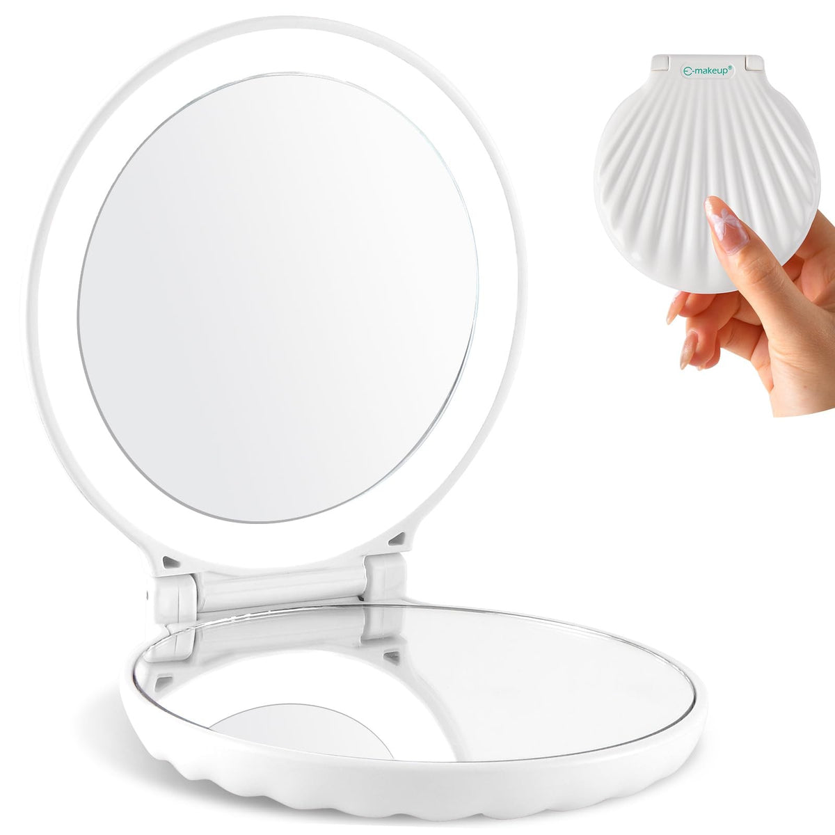 Portable 3.5 Inch Double-Sided Makeup Mirror with LED Lights - 10X Magnification