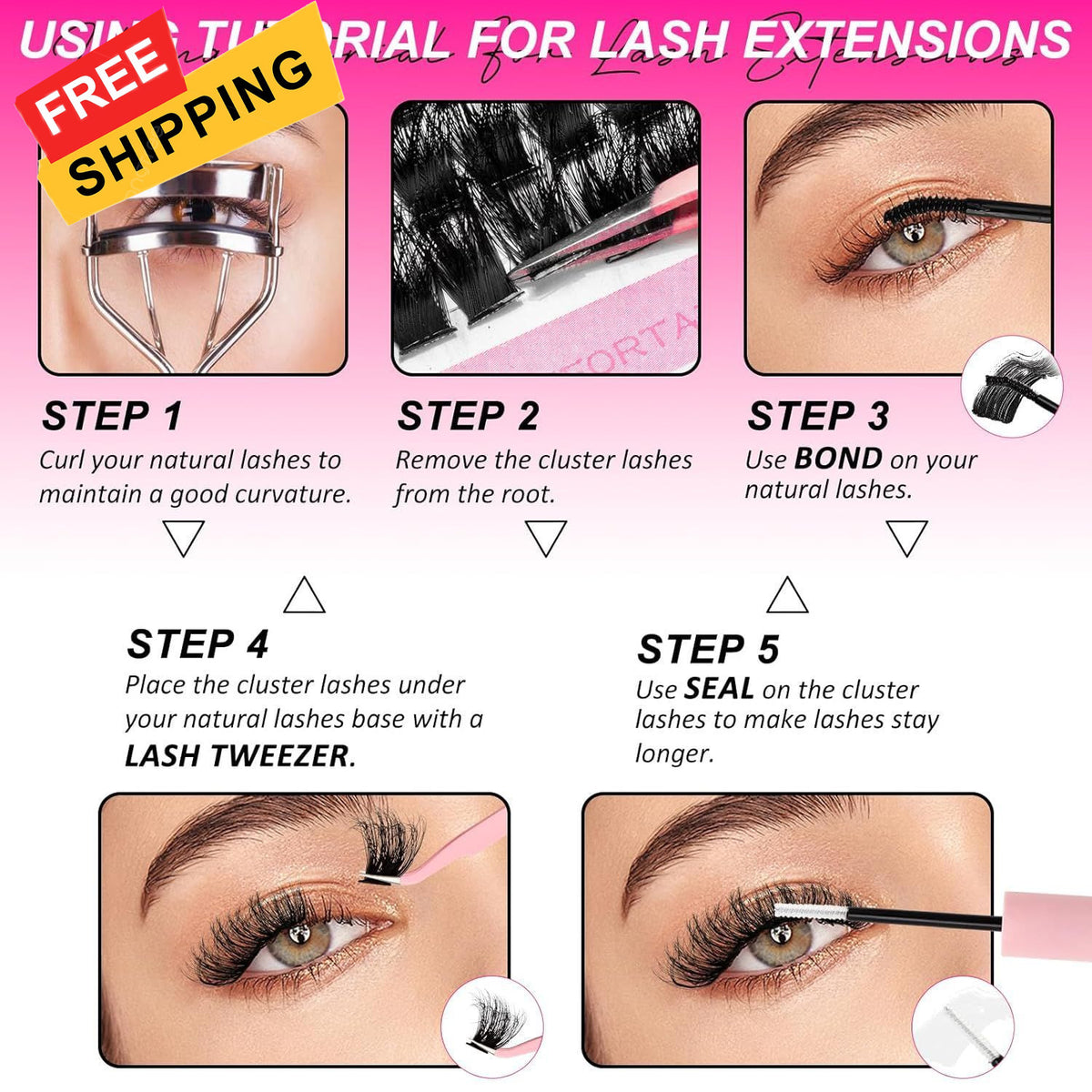 Eyelash Cluster Kit with 80D Fluffy Lashes, Lash Glue & Tweezers