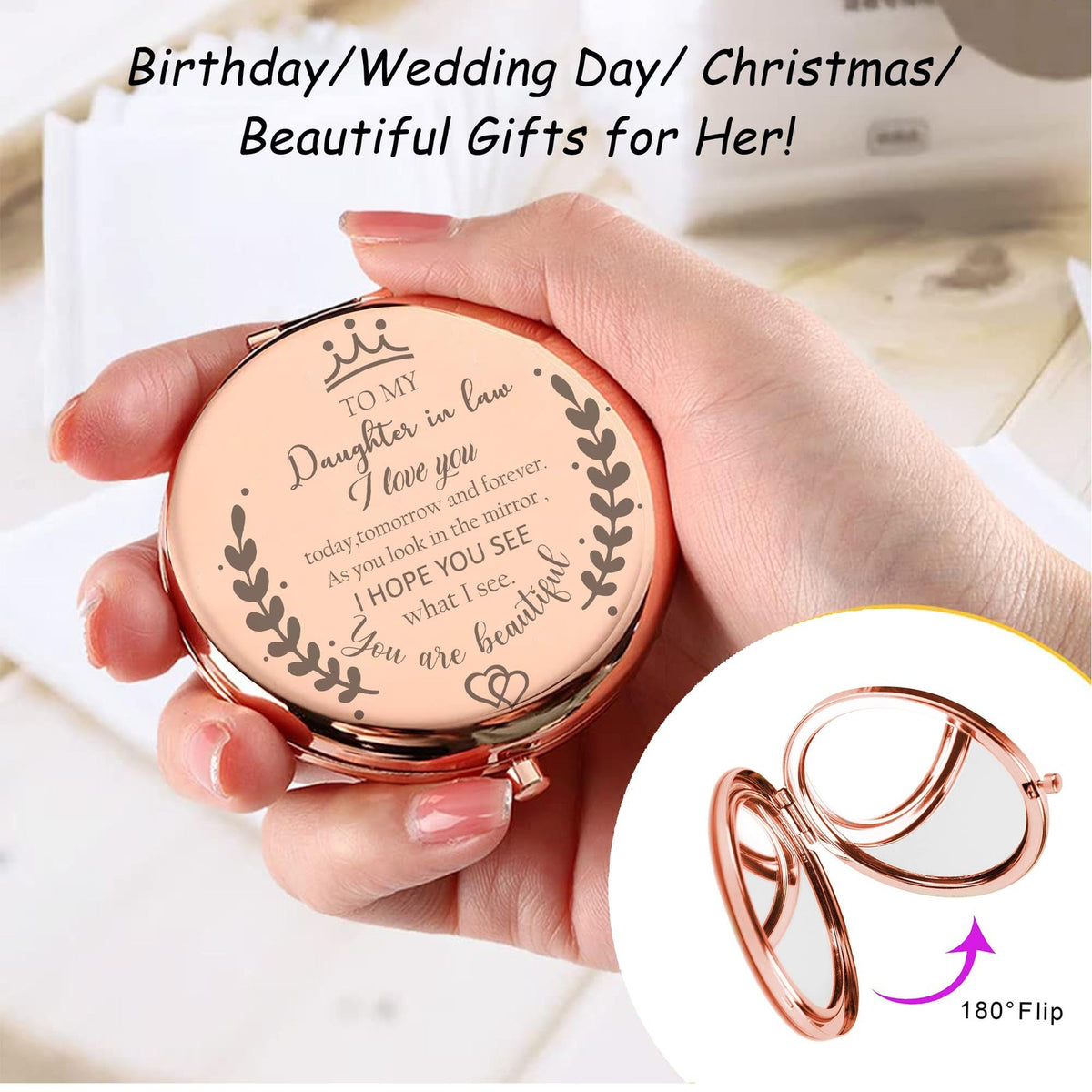 Personalized Daughter-in-Law Compact Mirror Gift from Mother-in-Law Wedding Birthday