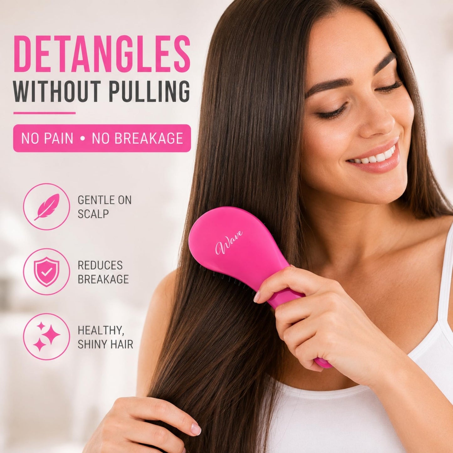 Detangling Hair Brush - Pink, Black & Grey, Pack of 4 for All Hair Types