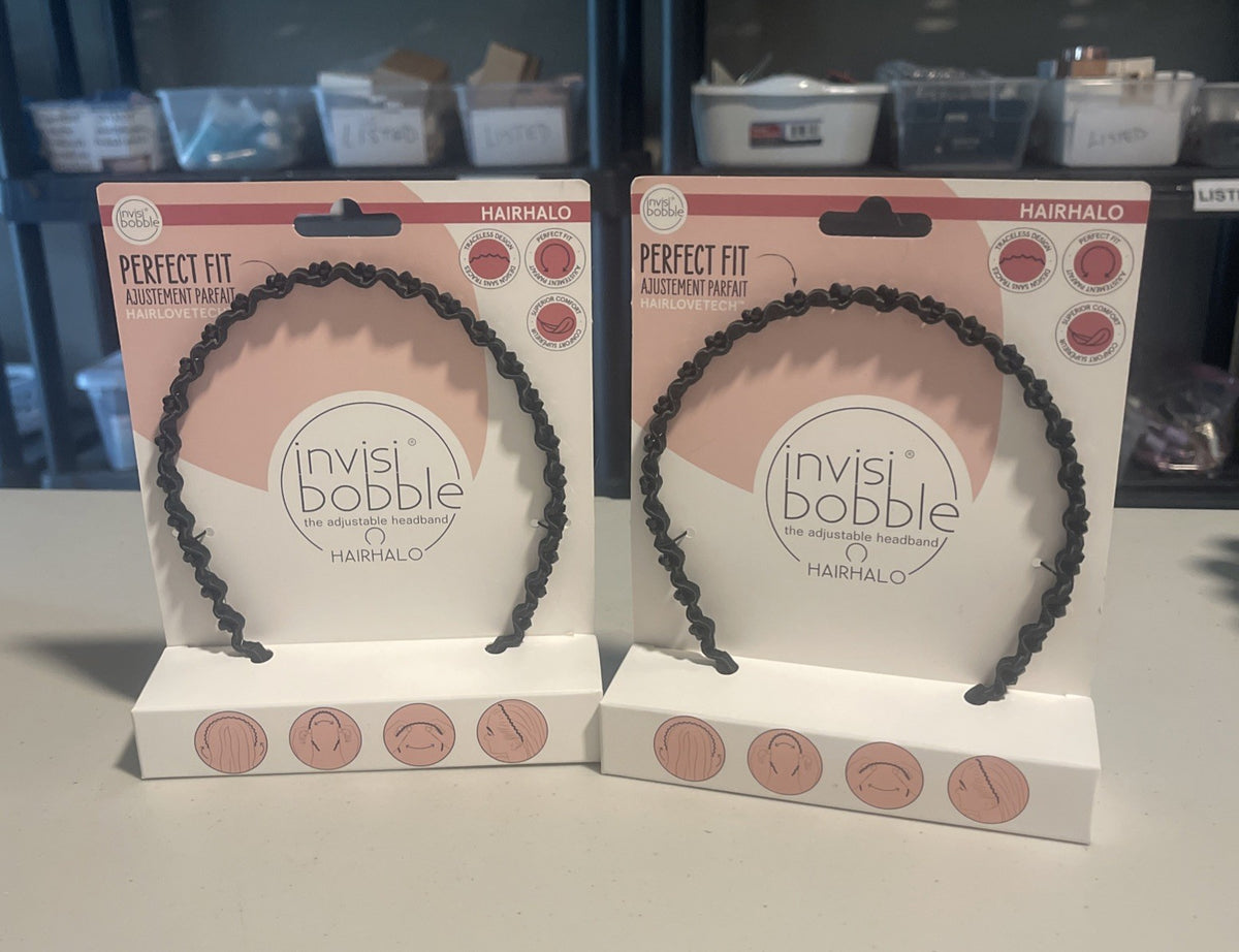 Lot of (2) invisibobble HairHalo The Adjustable Headband BLACK SPARKLE