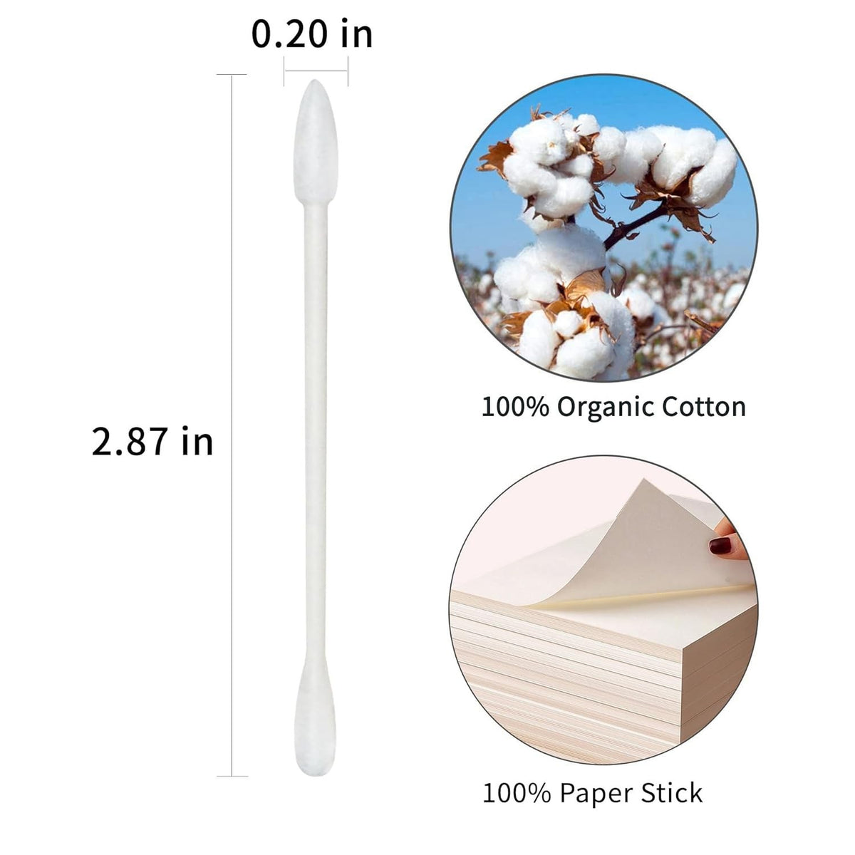 Precision Pointed Cotton Swabs - 600 Count Organic Cotton Buds for Makeup & Cleaning