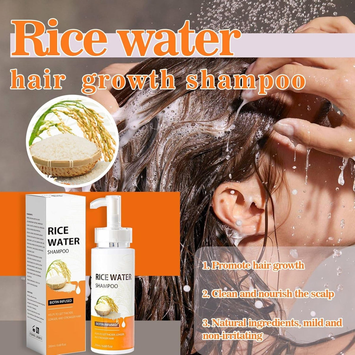Rice Water Hair Growth Shampoo – Anti-Shedding, 2 x 3.38 fl. oz
