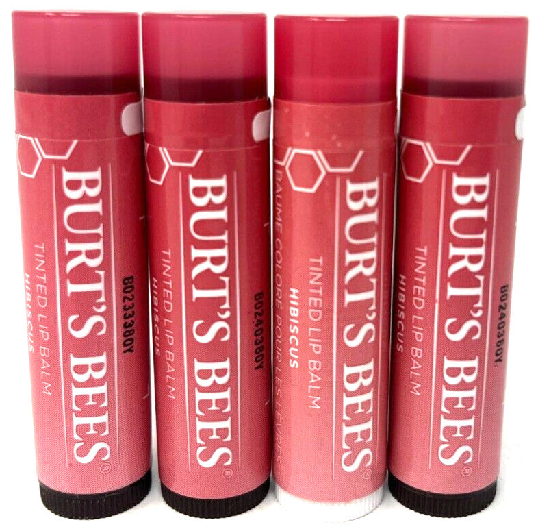 Set of 4 Burt's Bees Tinted Lip Balms Hibiscus 0.15 oz Sealed