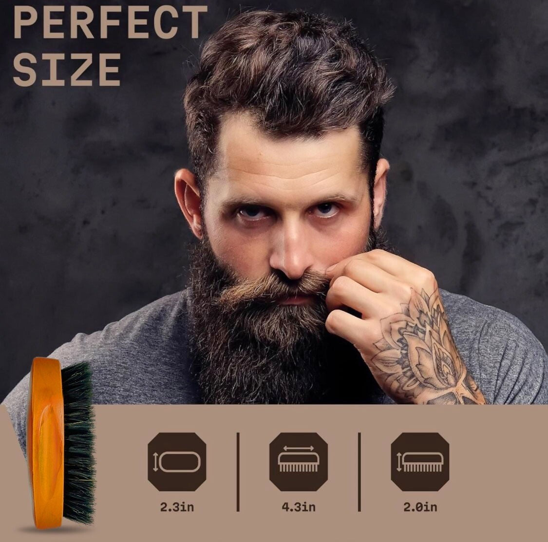 Beard Grooming Brush Comb for Men - Boar Bristles & Wooden Handle - Travel & Gift Ready