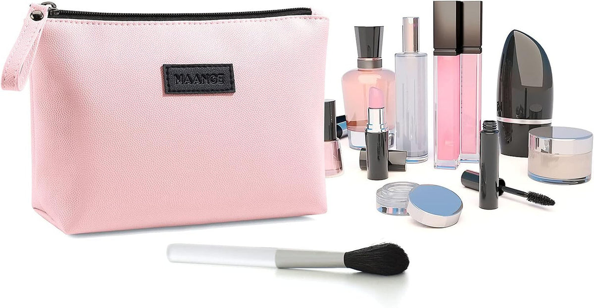 Small Makeup Bag for Women - PU Leather Travel Cosmetic Pouch with Zipper