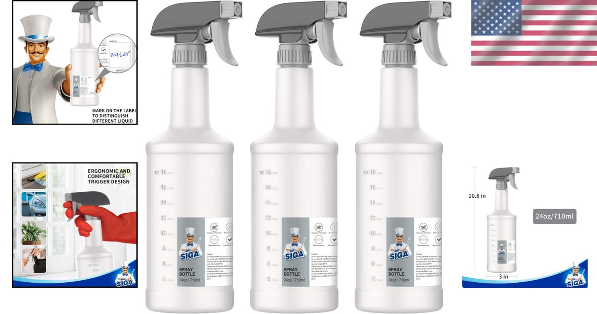 24 oz Leak-Proof Spray Bottles Set for Cleaning & Household Use