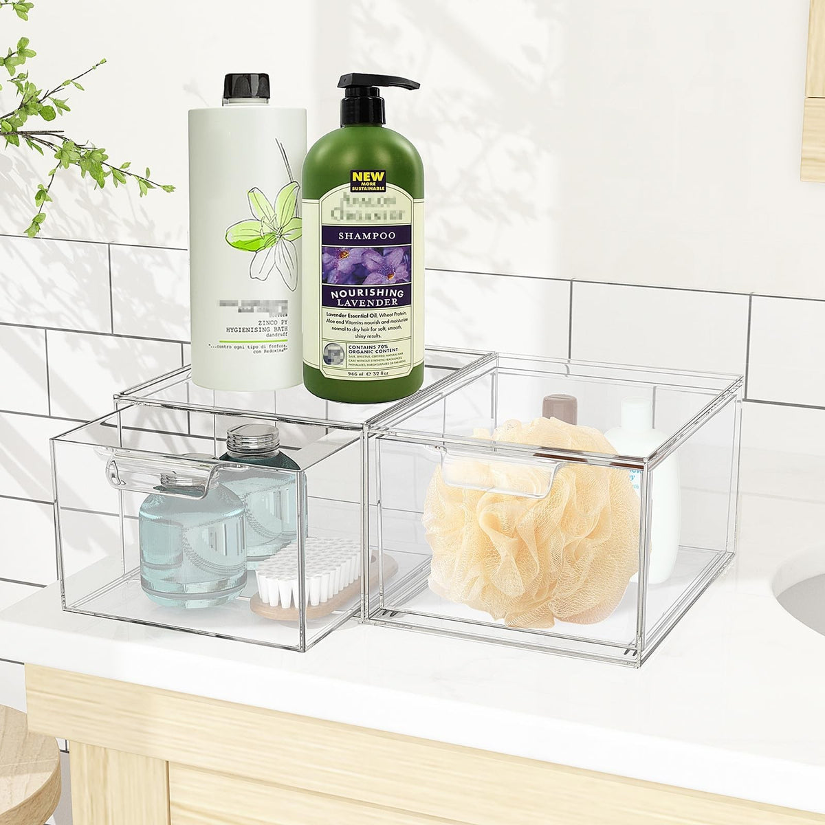 Stackable Acrylic Makeup Organizer Set - Clear Drawer Storage for Vanity & Bathroom