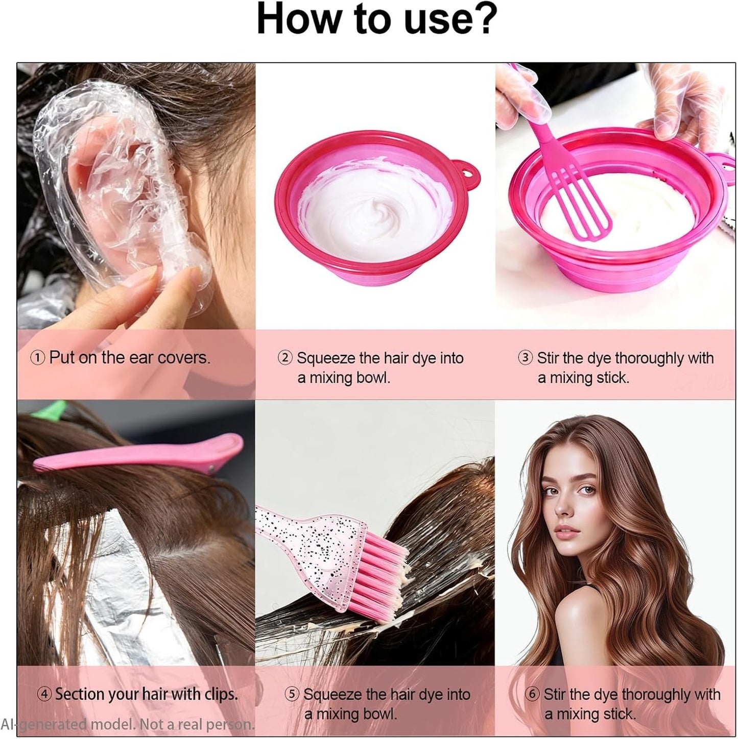 Hair Dye Kit with Brush Bowl Clips for Home Salon Use - 12 Pieces