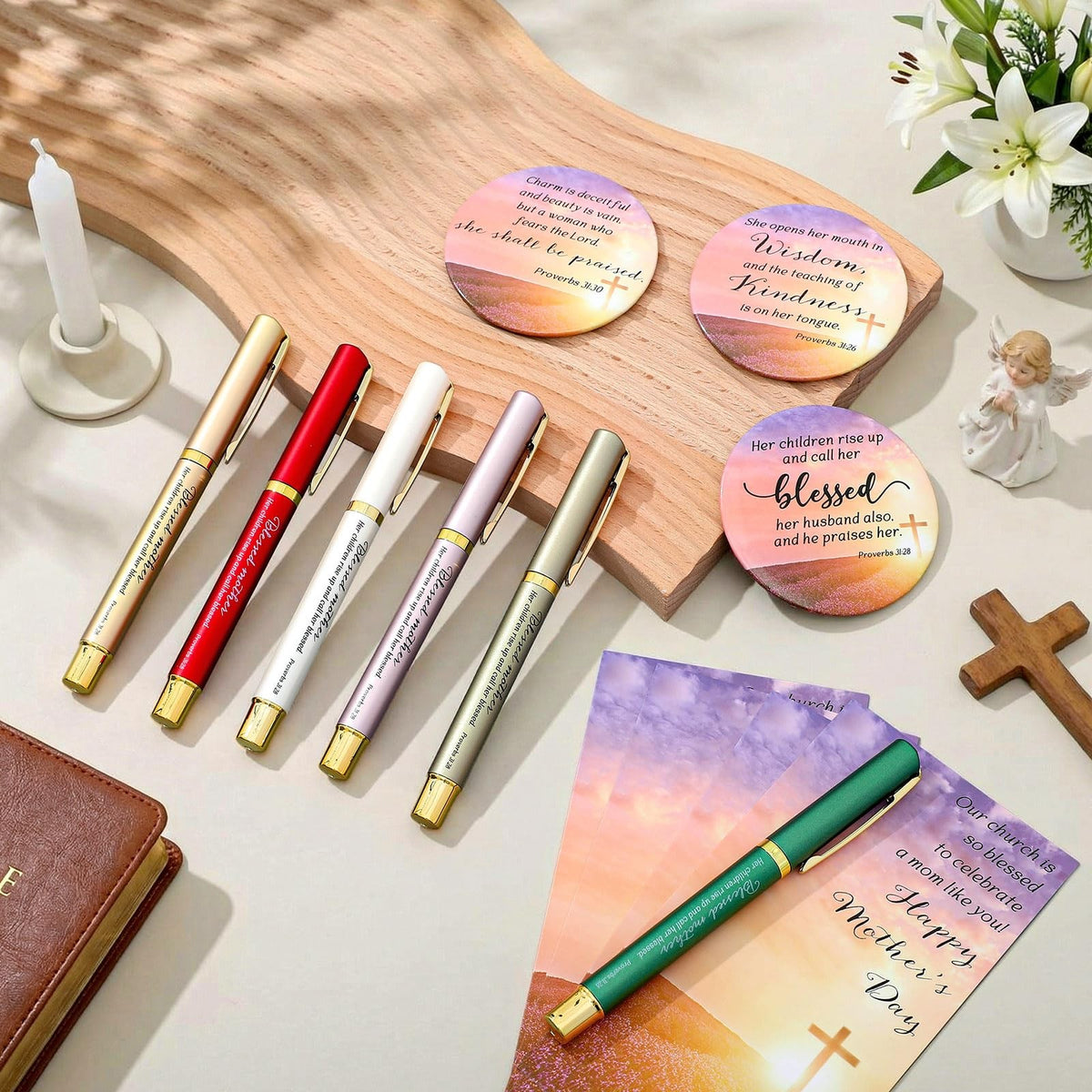 Christian Mother's Day Gift Set with Compact Mirror and Pen - Bulk 54 Pcs