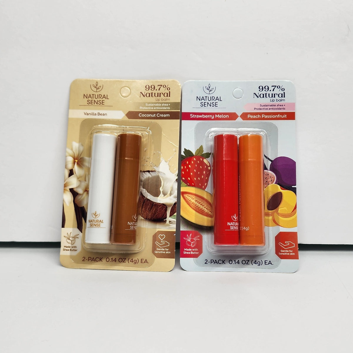 Natural Sense 4 Pack Lip Balm Set - Vanilla, Coconut, Strawberry & Peach