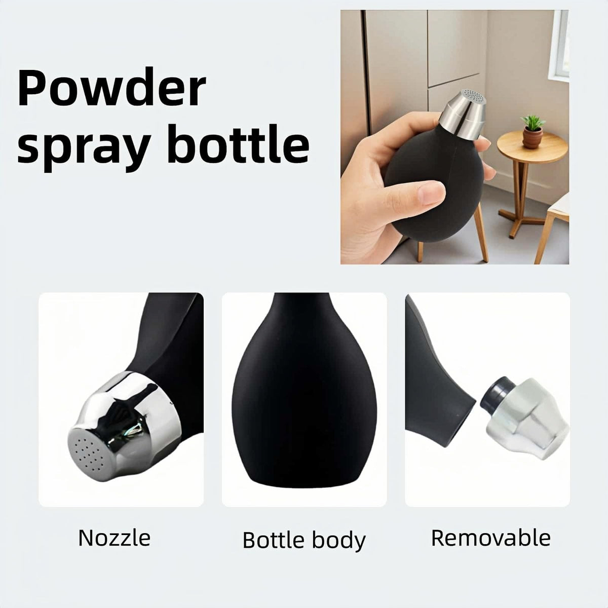 Refillable Hair Powder Spray Bottle 3.38oz Travel Size Black