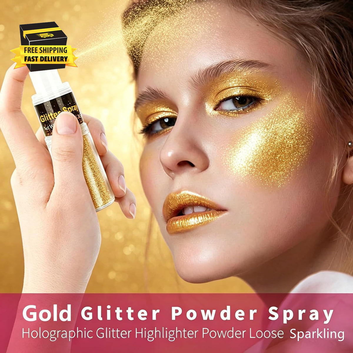 Gold Glitter Spray for Hair & Body - Fine Sparkle Makeup & Festival Glitter