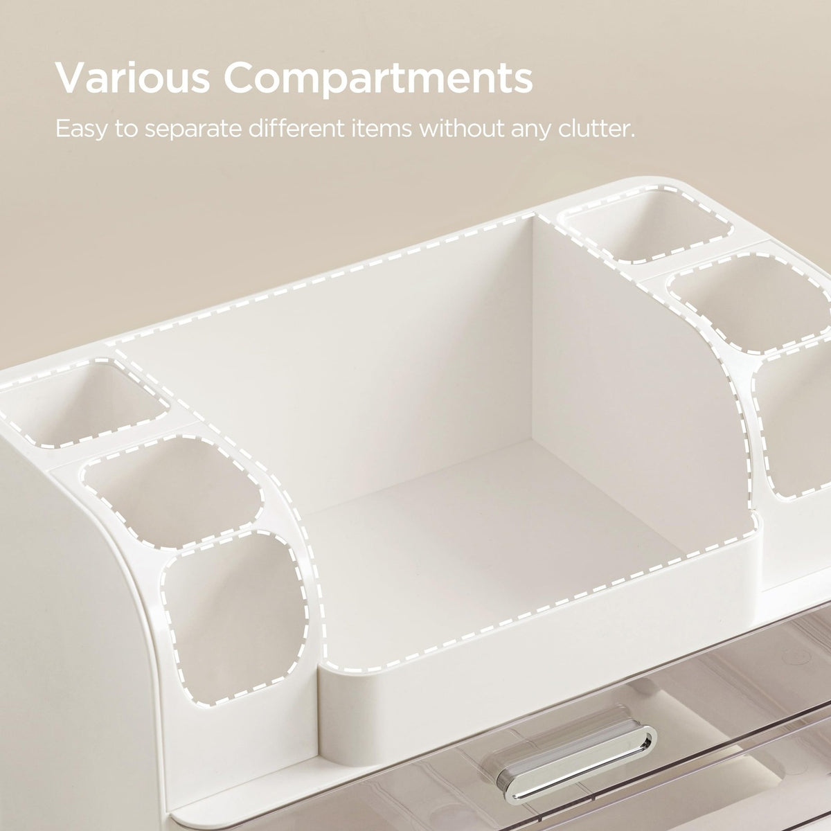Large Makeup Organizer with Brush Holder - Vanity Storage, White