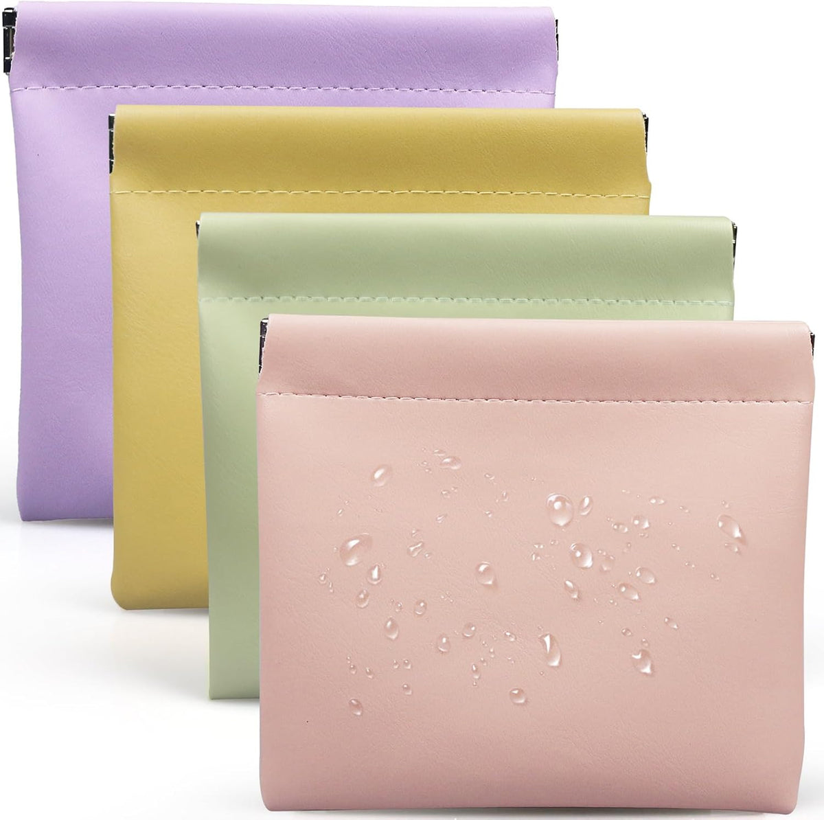Small PU Leather Pouch Organizer Set - 4 Pack, Snap Closure, Compact Purse Storage