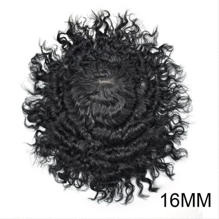 Full Poly Skin Afro Wavy Hair System for Men - African American Hair Replacement