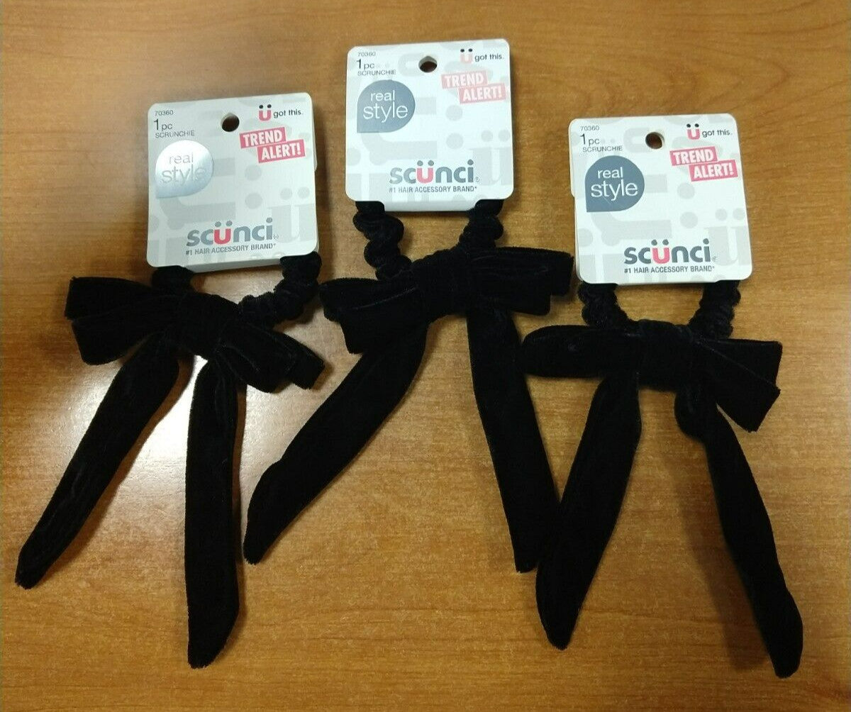 3 Pack: SCUNCI Everyday Velvet Bowtie Scrunchie Hair Accessory Black