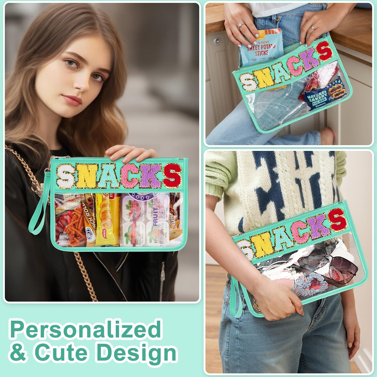 Travel Clear Chenille Letter Pouch with Zipper 12.2x8.4 Inch Waterproof Cosmetic Bag