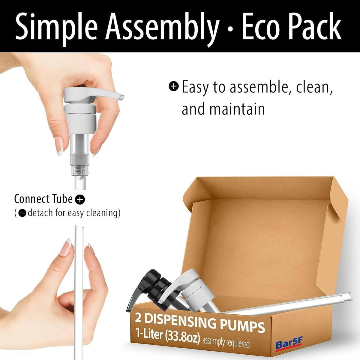 Professional Shampoo and Conditioner Dispenser Pumps - Black, 2-Pack