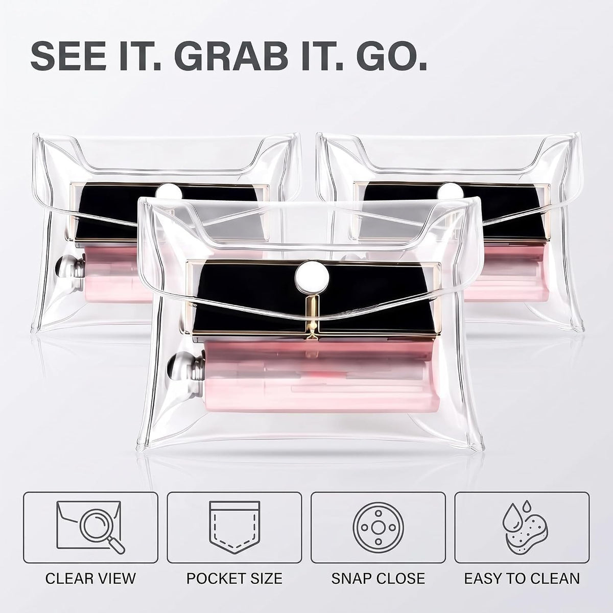 Mini Clear PVC Makeup Bags Set of 2 Travel Cosmetic Organizer Pouches