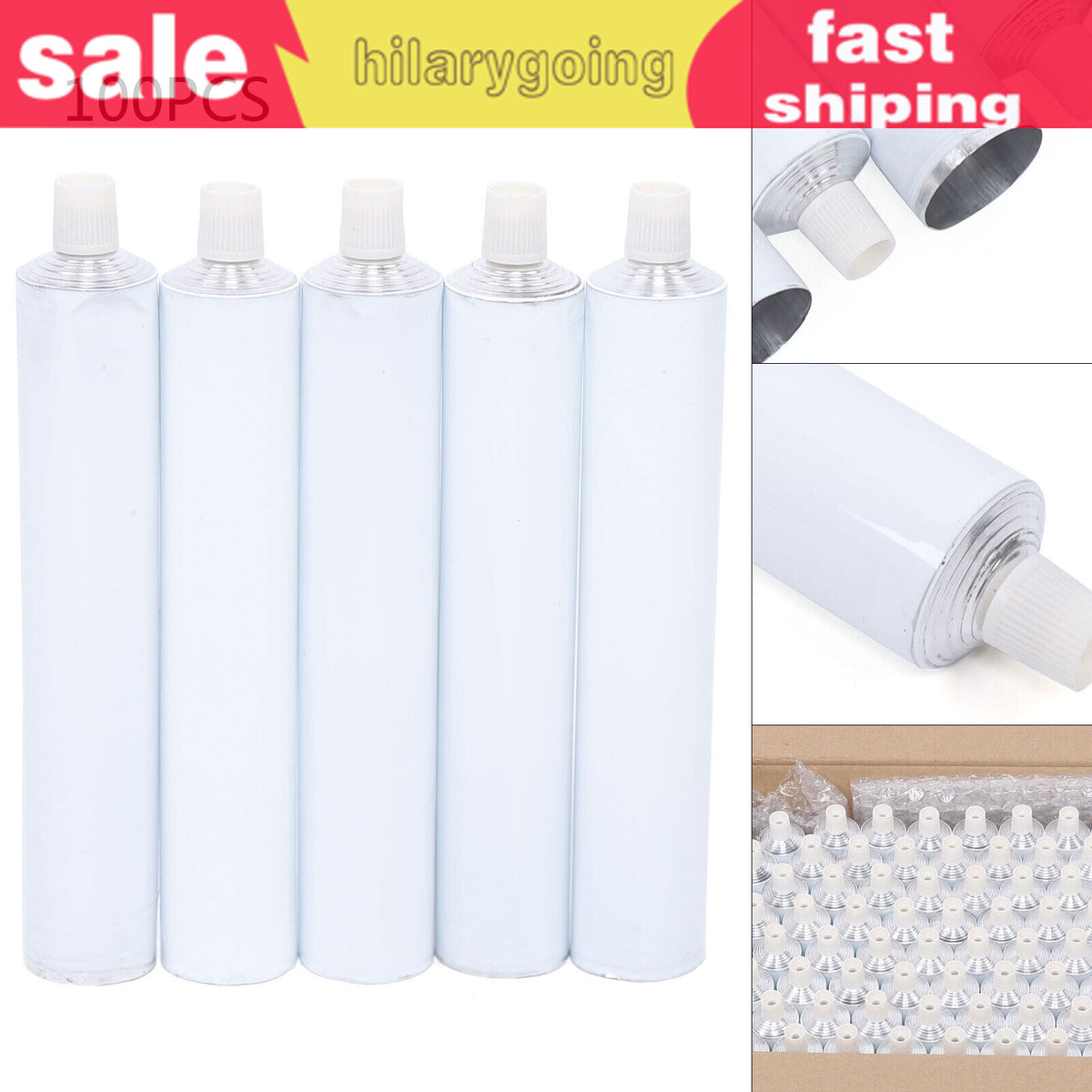 100ml Aluminum Toothpaste Tubes with Needle Cap - 100 Pack