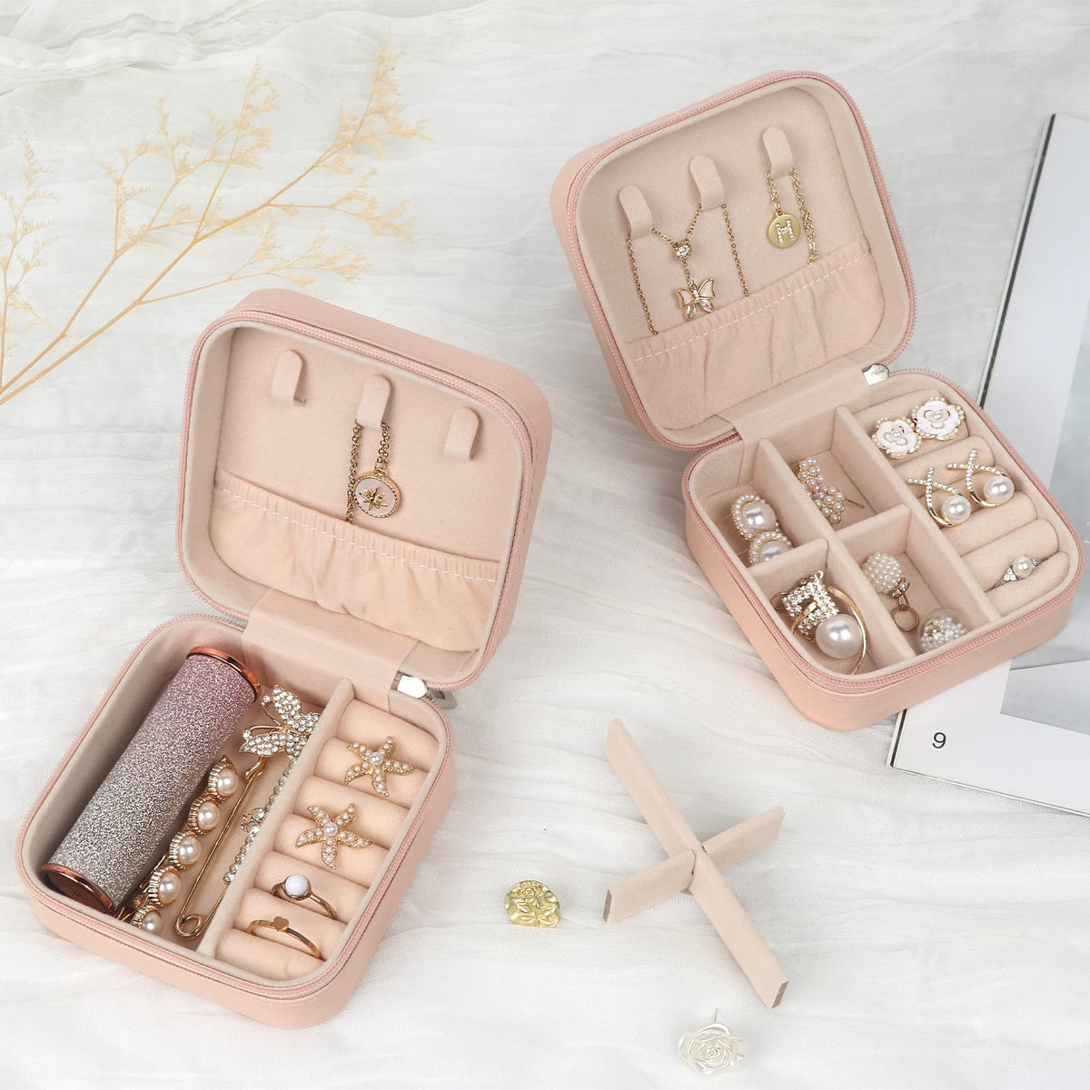 Travel Jewelry Case Small Organizer Box Pink - Compact & Multifunctional