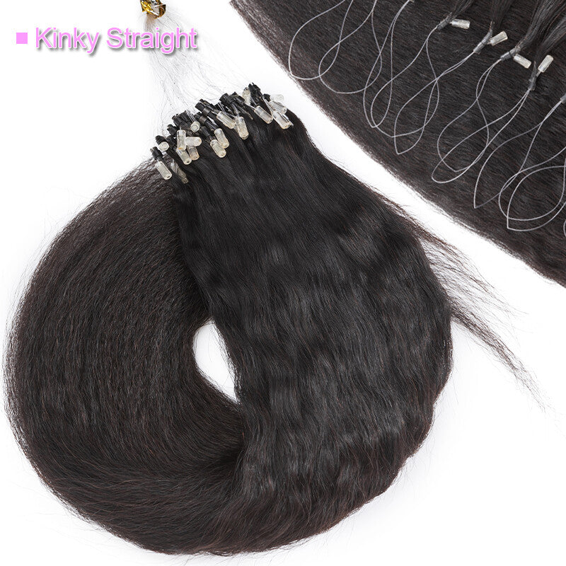 200PCS Micro Link Hair Extensions Human Hair Kinky Straight Yaki Loop Rings