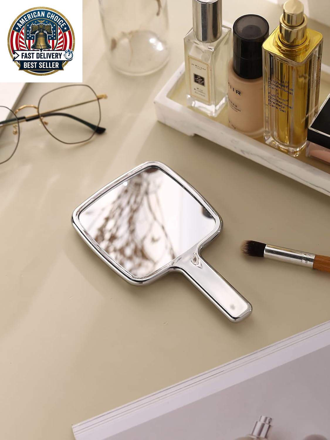 Water Ripple Handheld Mirror for Makeup with Handle - Square Silver
