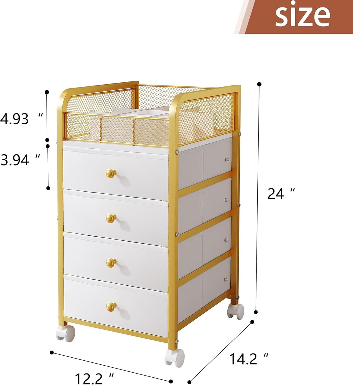Rolling Makeup Organizer Cart with 4 Drawers and Lockable Wheels - Space Saving Vanity Storage
